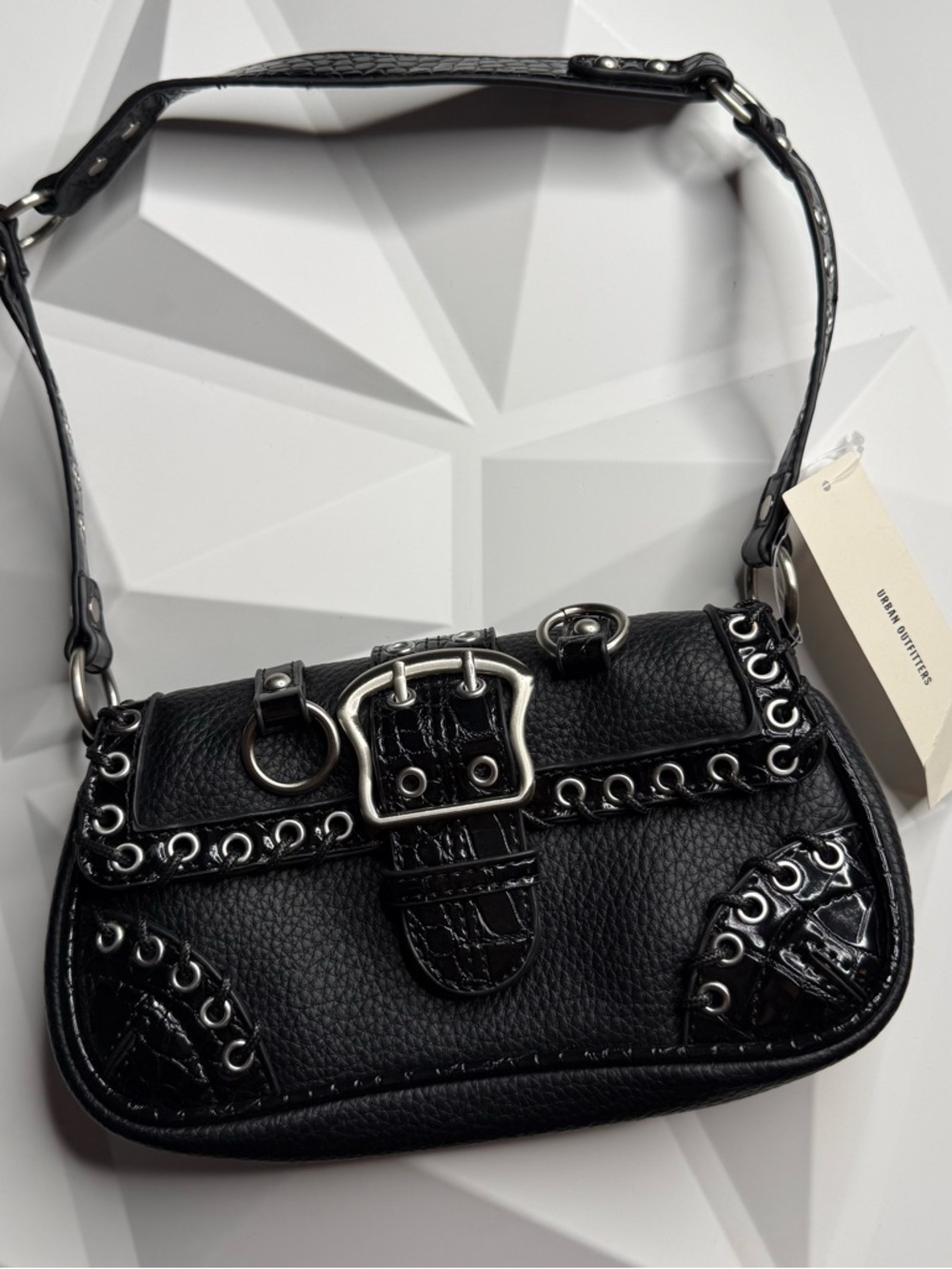 NWT Urban Outfitters Silence + Noise Jade Laced Rivet Shoulder Bag Black Grunge